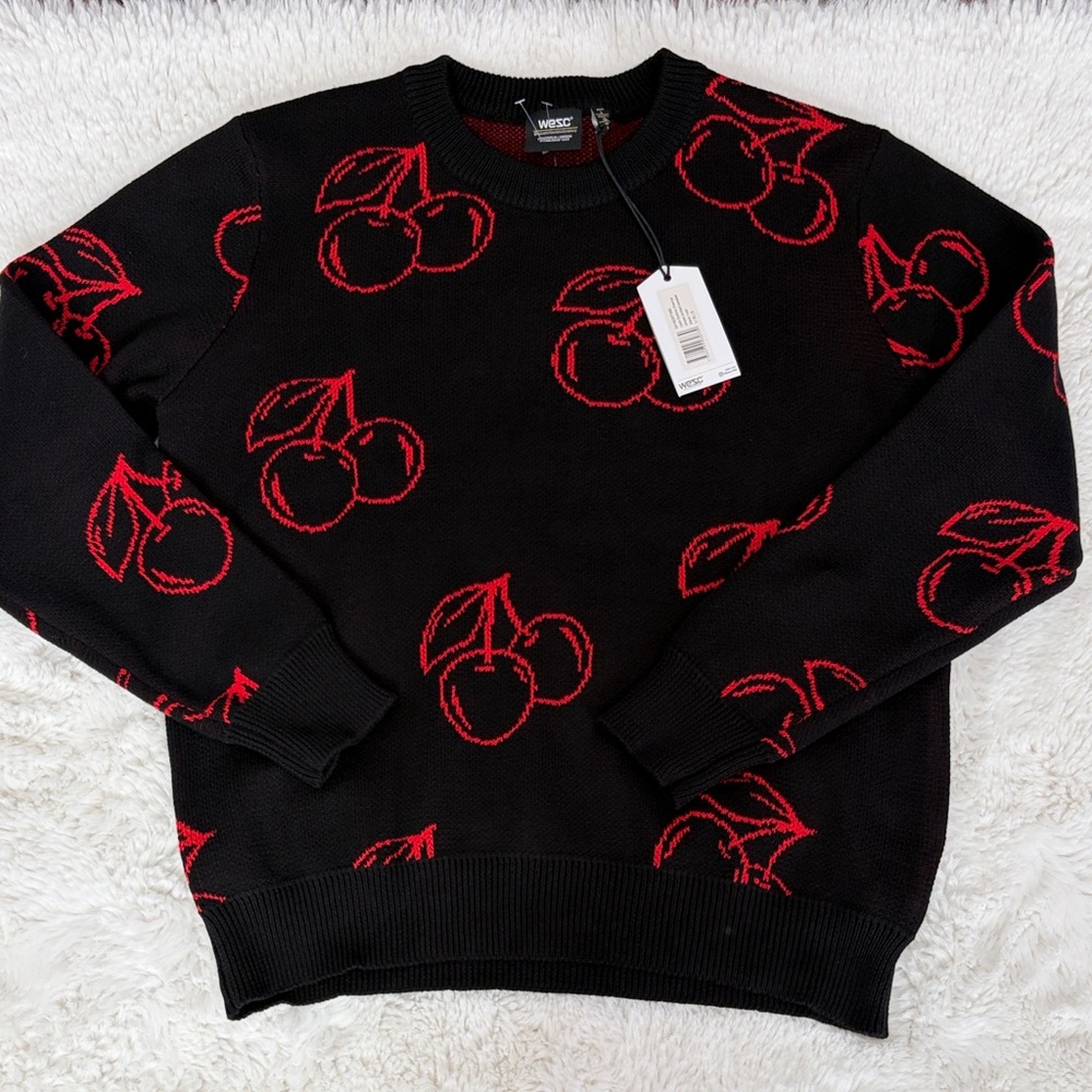 WESC,Size XL,Black Sweater with Red Cherry Pattern - Picture 17 of 17